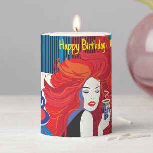 Beautiful Fashion Woman and Coffee POP-ART Trendy Pillar Candle