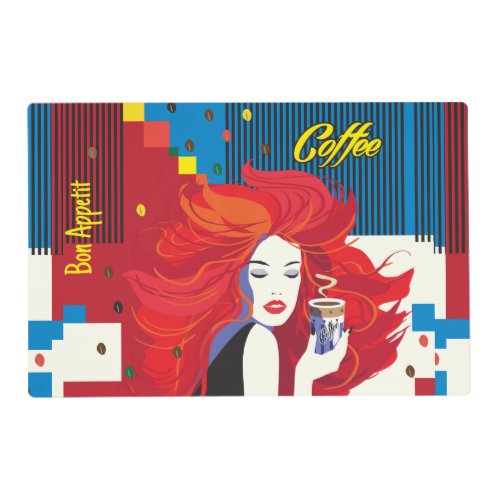 Beautiful Fashion Woman and Coffee POP_ART Trendy Placemat