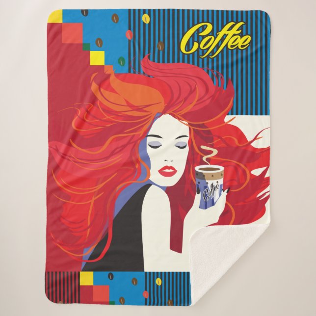 Beautiful Fashion woman with coffee cup modern Sherpa Blanket (Front)