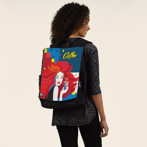 Beautiful Fashion Woman with Coffee Cup Pop Art Backpack