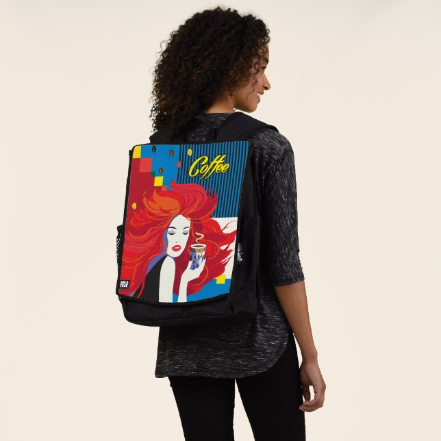 "Beautiful Fashion Woman with Coffee Cup" Pop Art Backpack (Worn)