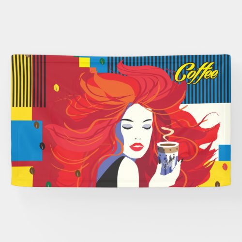 Beautiful Fashion Woman with Coffee Cup Pop Art Banner