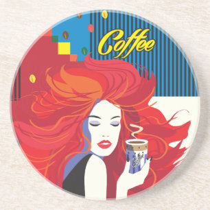 "Beautiful Fashion Woman with Coffee Cup" Pop Art Coaster