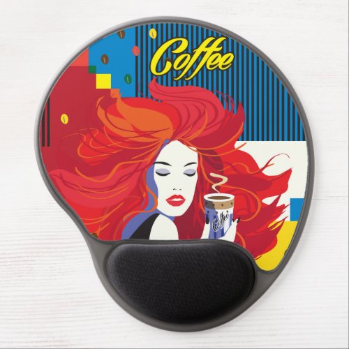 Beautiful Fashion Woman with Coffee Cup Pop Art Gel Mouse Pad