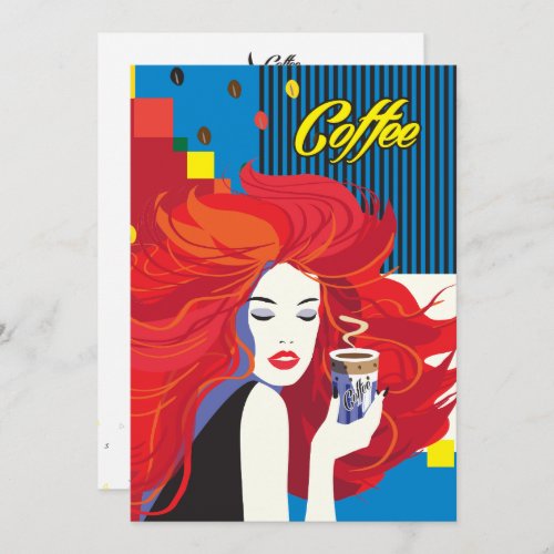Beautiful Fashion Woman with Coffee Cup Pop Art  Invitation