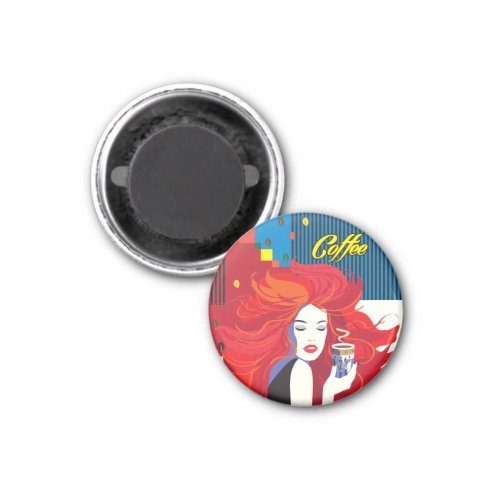 Beautiful Fashion Woman with Coffee Cup Pop Art Magnet