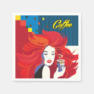 "Beautiful Fashion Woman with Coffee Cup" Pop Art Napkins