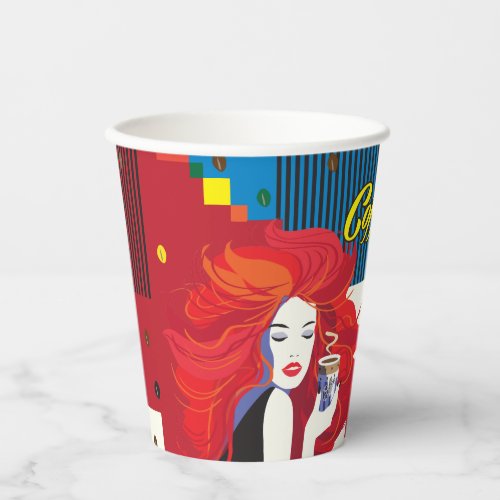 Beautiful Fashion Woman with Coffee Cup Pop Art Paper Cups