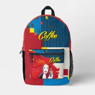 "Beautiful Fashion Woman with Coffee Cup" Pop Art Printed Backpack