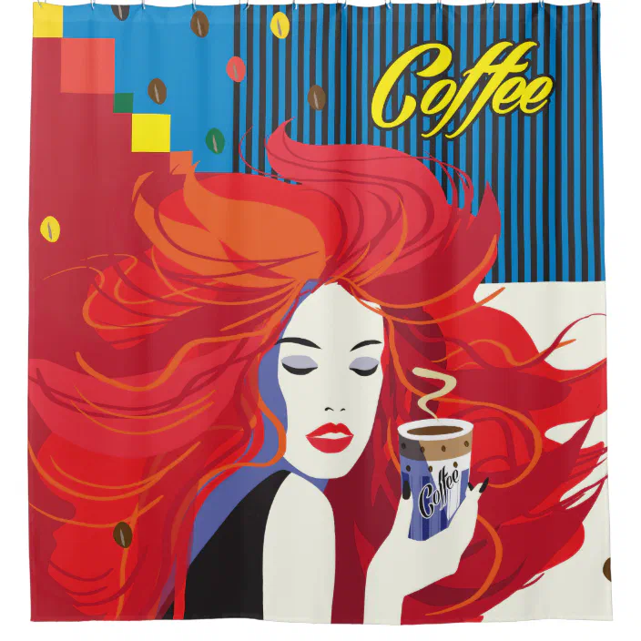 Beautiful Fashion Woman With Coffee Cup Pop Art Shower Curtain Zazzle Com Beautiful Fashion Woman With Coffee Cup, Pop Art Shower Curtain