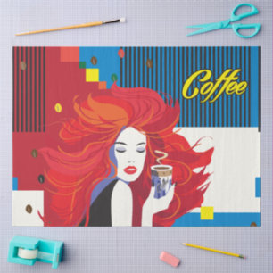 "Beautiful Fashion Woman with Coffee Cup" Pop Art Tissue Paper