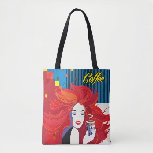 Beautiful Fashion Woman with Coffee Cup Pop Art Tote Bag