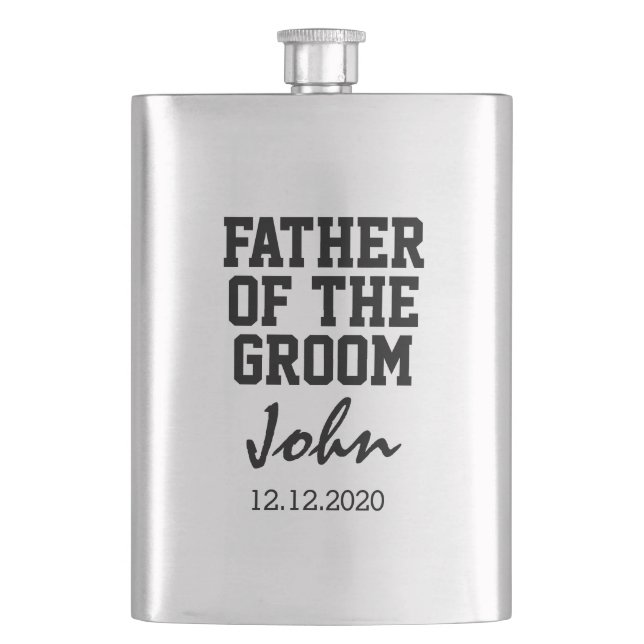 Beautiful FATHER OF THE GROOM typography monogram Hip Flask (Front)