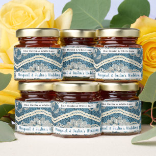 Beautiful Faux Denim & White Lace Honey Jar Favors