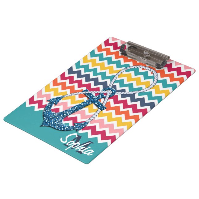 Beautiful faux glitter nautical anchor infinity clipboard (Angled)