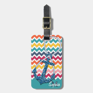 Beautiful faux glitter nautical anchor infinity luggage tag