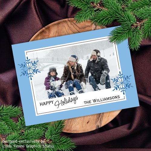 Beautiful Faux Glitter Snowflakes On Light Blue Holiday Card