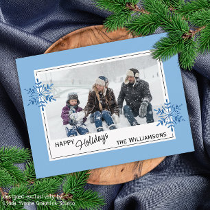 Beautiful Faux Glitter Snowflakes On Light Blue Postcard