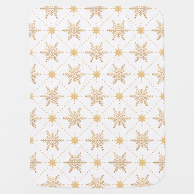 Beautiful Faux Gold Snowflakes Christmas Pattern Baby Blanket (Front)