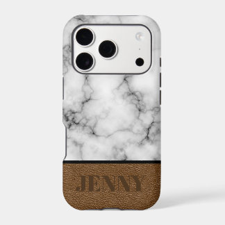 Beautiful Faux Marble and Leather design With Name iPhone 17 Pro Case