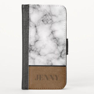 Beautiful Faux Marble and Leather design With Name iPhone XS Wallet Case