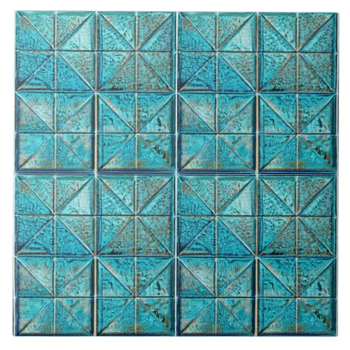 Beautiful faux_metallic small teal aesthetic artsy ceramic tile