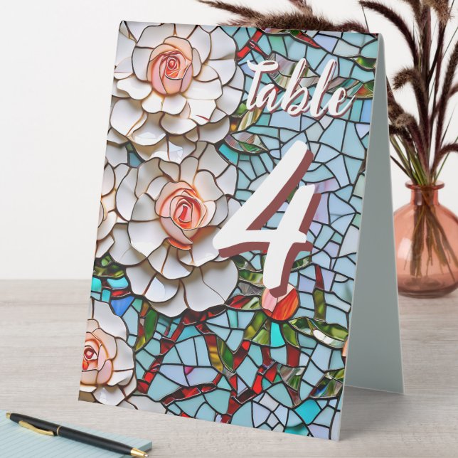 Beautiful Faux Mosaic Wedding Number Table Tent (In SItu (Table))