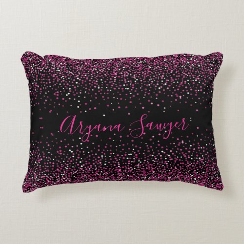 Beautiful Faux Pink Glitters on Black Background Accent Pillow