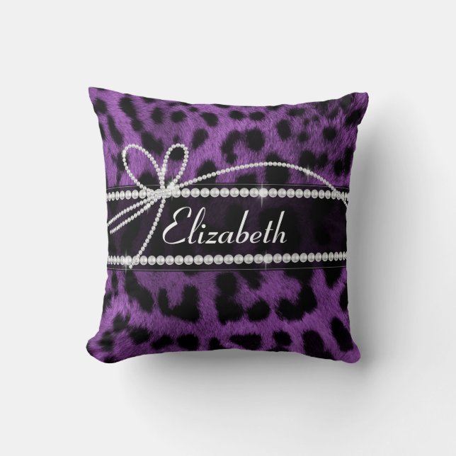 Beautiful faux purple black leopard animal print throw pillow (Front)