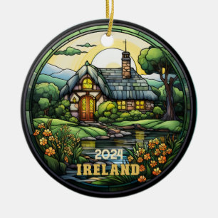 Beautiful Faux Stained Glass Ireland Souvenir Ceramic Ornament