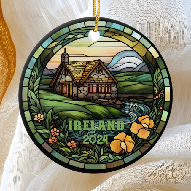 Beautiful Faux Stained Glass Ireland Souvenir Ceramic Ornament (Creator Uploaded)