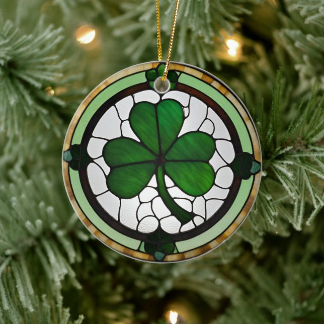 Beautiful Faux Stained Glass Shamrock  Ceramic Ornament (Tree)