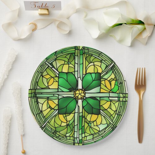 Beautiful Faux Stained Glass Shamrock  Paper Plates