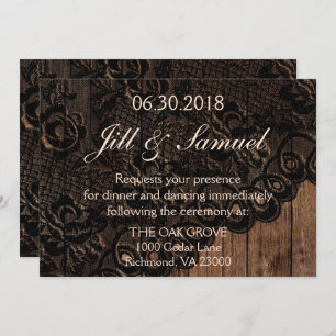 Beautiful Faux Wood and Lace Wedding Reception Invitation