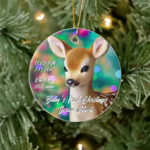Beautiful Fawn First Christmas Ceramic Ornament