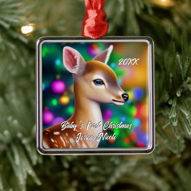 Beautiful Fawn First Christmas Metal Ornament (Tree)