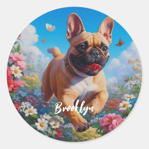 Beautiful Fawn French Bulldog  Flowers  Classic Round Sticker