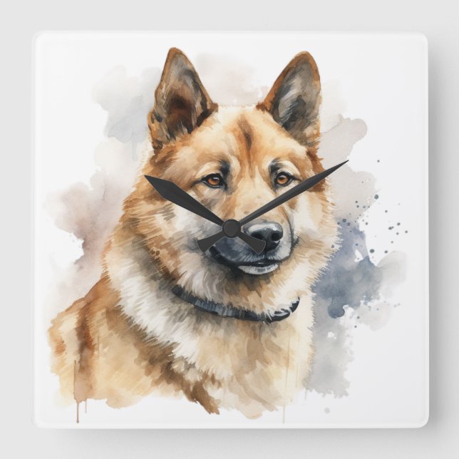 BEAUTIFUL FAWN & WHITE AKITA DOG SQUARE WALL CLOCK (Front)