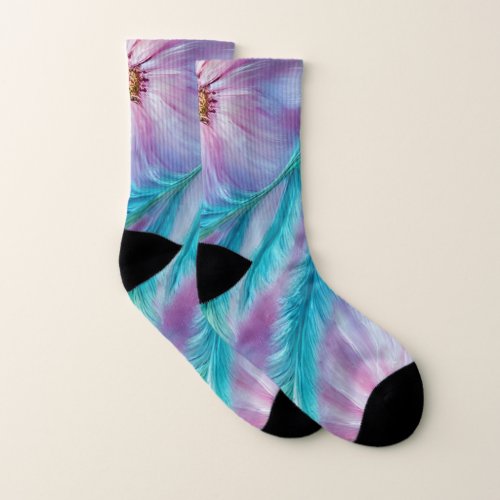 Beautiful Feathers and Flowers Pattern Socks