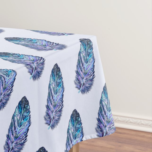 Beautiful Feathers Blue Tablecloth - Custom Colors (In Situ)