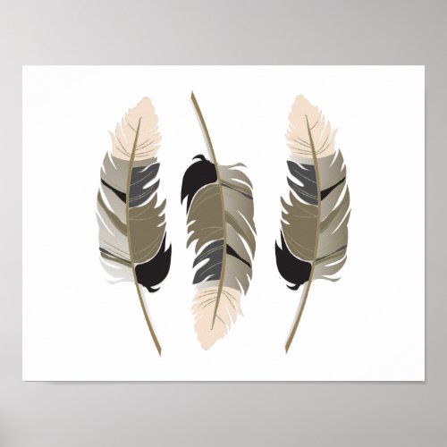 Beautiful Feathers in Cream Taupe Gray and Black Poster