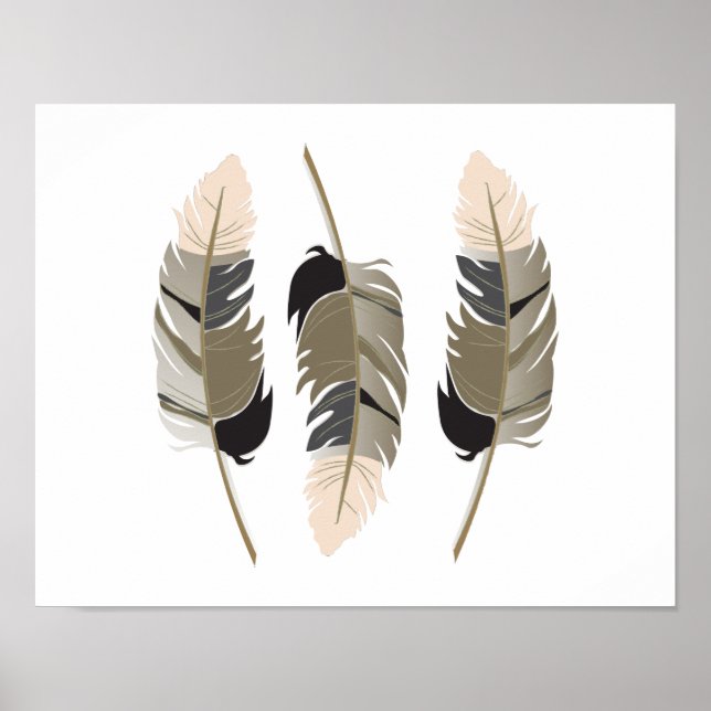 Beautiful Feathers in Cream, Taupe, Gray and Black Poster (Front)