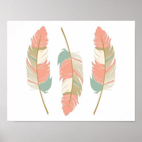 Beautiful Feathers in Mint Green and Coral Poster