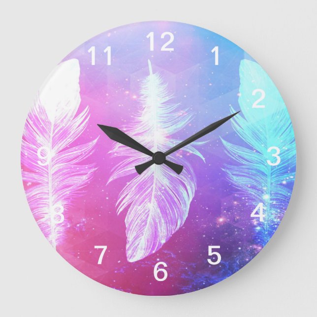 Beautiful Feathers in Space Large Clock (Front)