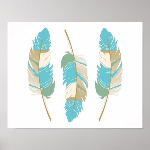 Beautiful Feathers in Teal Green and Cream Poster