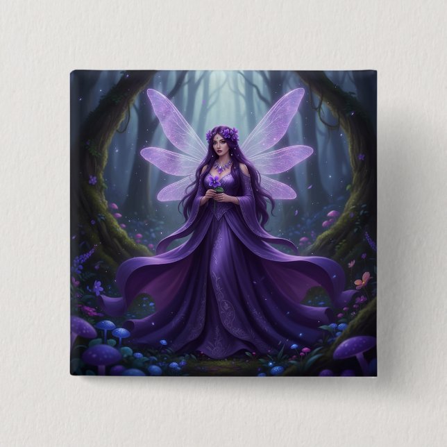 Beautiful February Amethyst Fairy Button (Front)