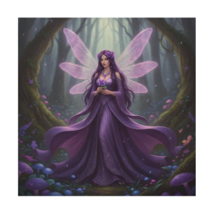 Beautiful February Amethyst Fairy Wood Wall Art
