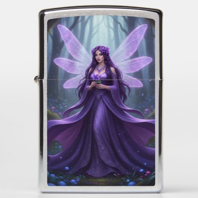 Beautiful February Amethyst Fairy Zippo Lighter (Front)