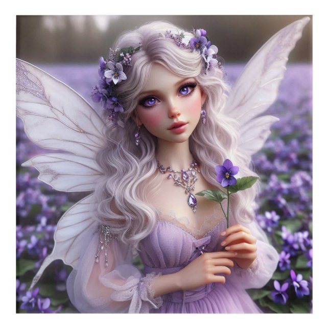 Beautiful February Fairy in Violets Acrylic Print (Front)