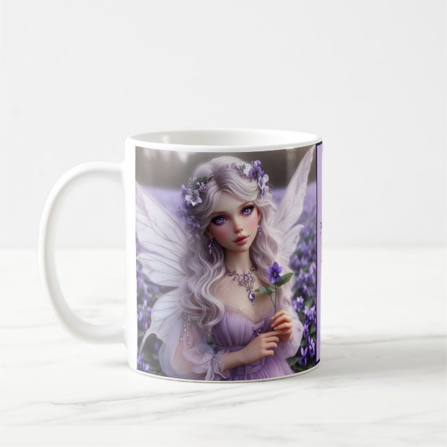 Beautiful February Fairy in Violets Coffee Mug (Left)